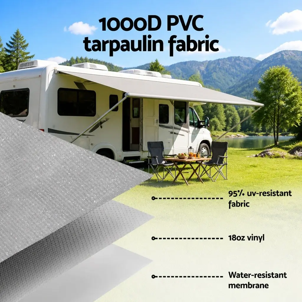 Caravan Awning Replacement Fabric 1000D PVC 3.95M x 2.42M Grey