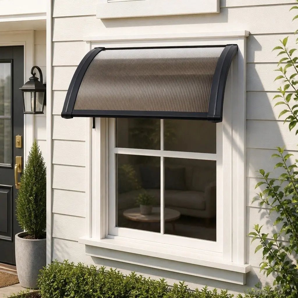 Window Door Awning Canopy Outdoor Patio Shade 0.6m x 0.6m Brown Panel Black Brackets