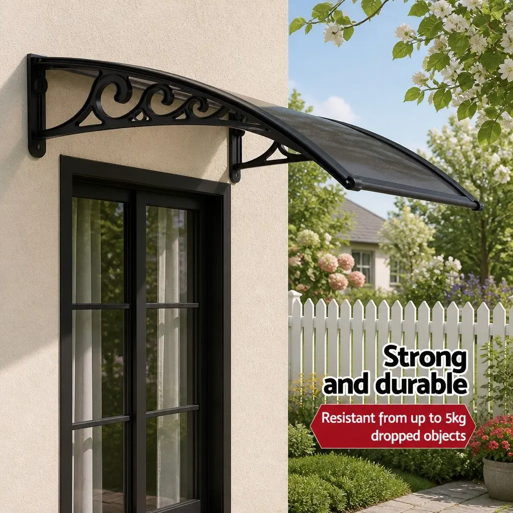 Window Door Awning Canopy Outdoor Patio Shade 0.6m x 0.6m Brown Panel Black Brackets