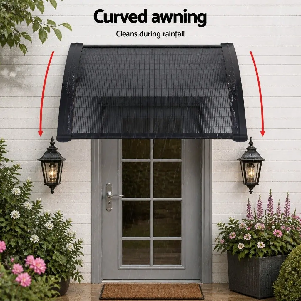 Window Awning 0.6mx0.6m Outdoor Door Canopy Drainage PC Panel Grey Black
