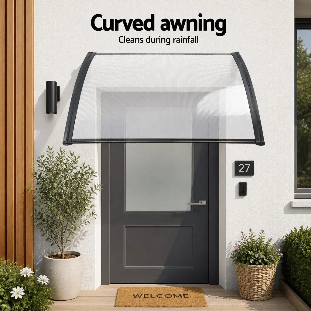 Window Door Awning 1m x 1.5m PC Panel Outdoor Canopy Shade Cover Protection