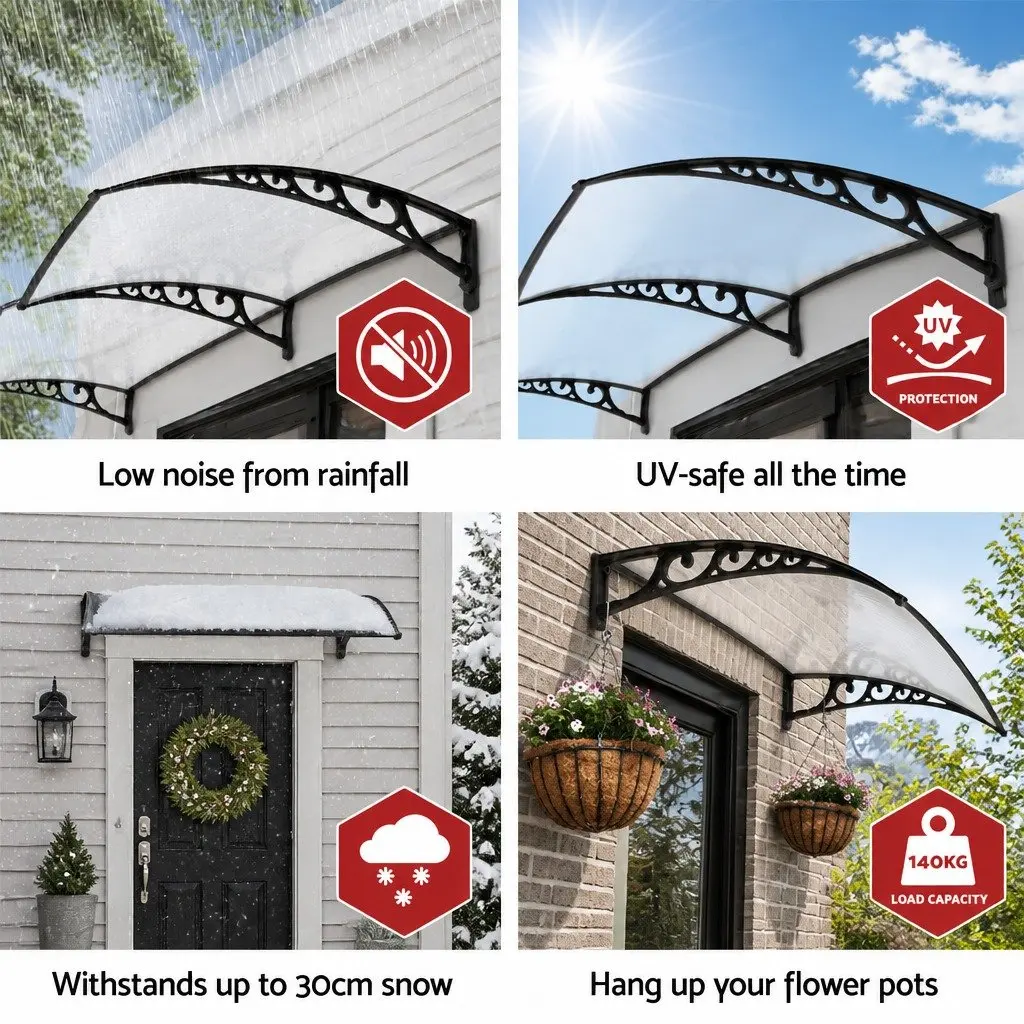 Window Door Awning 1m x 1.5m PC Panel Outdoor Canopy Shade Cover Protection