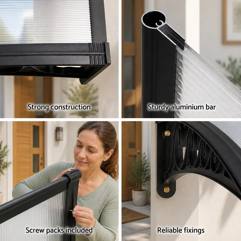 Window Door Awning 1m x 1.5m PC Panel Outdoor Canopy Shade Cover Protection