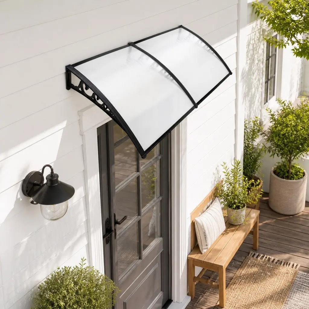 Window Door Awning 1m x 2.4m Transparent PC Panel Hollow Sunshade Rain Cover