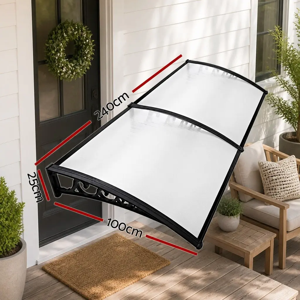 Window Door Awning 1m x 2.4m Transparent PC Panel Hollow Sunshade Rain Cover