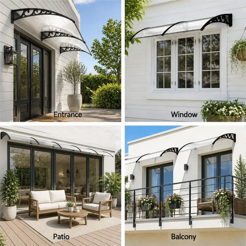 Window Door Awning 1m x 2.4m Transparent PC Panel Hollow Sunshade Rain Cover