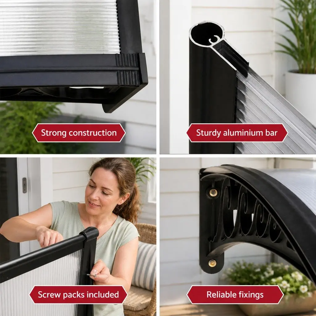 Window Door Awning 1m x 2.4m Transparent PC Panel Hollow Sunshade Rain Cover
