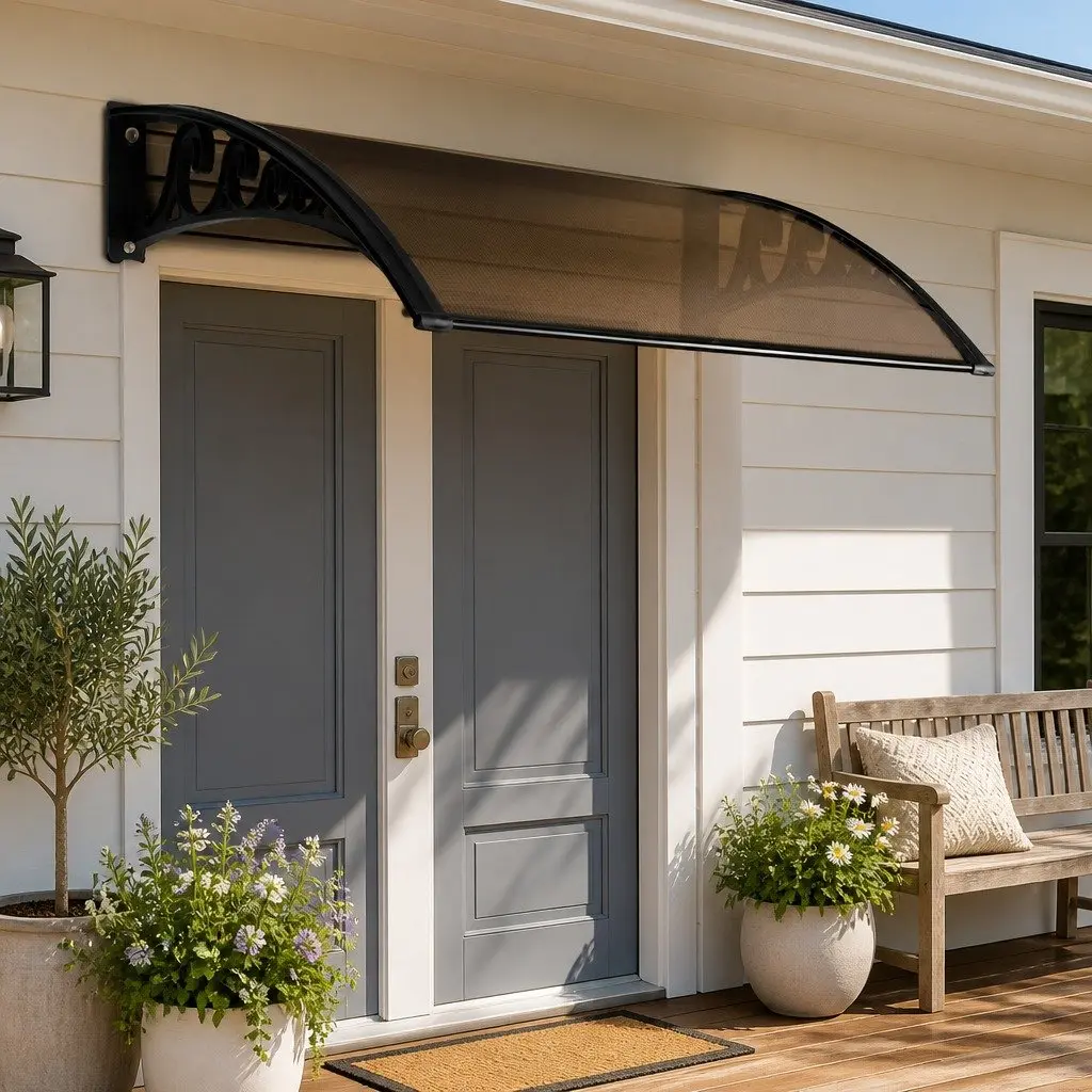 1mx1mbrownpolycarbonateawningforwindowdoorwithaluminiumbracketsandplasticmountsforsunandrainprotection
