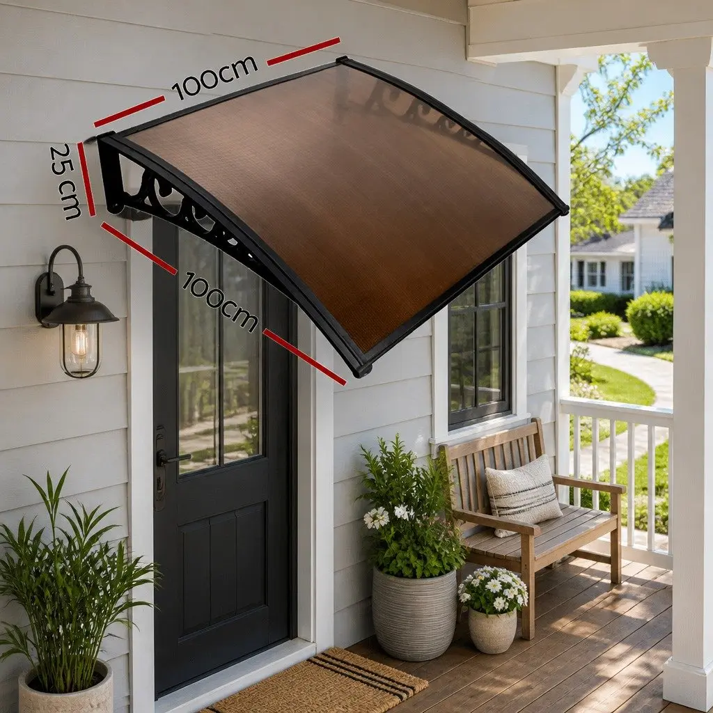 1mx1mbrownpolycarbonateawningforwindowdoorwithaluminiumbracketsandplasticmountsforsunandrainprotection