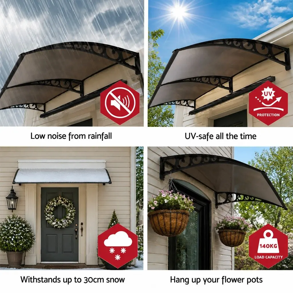 1mx1mbrownpolycarbonateawningforwindowdoorwithaluminiumbracketsandplasticmountsforsunandrainprotection