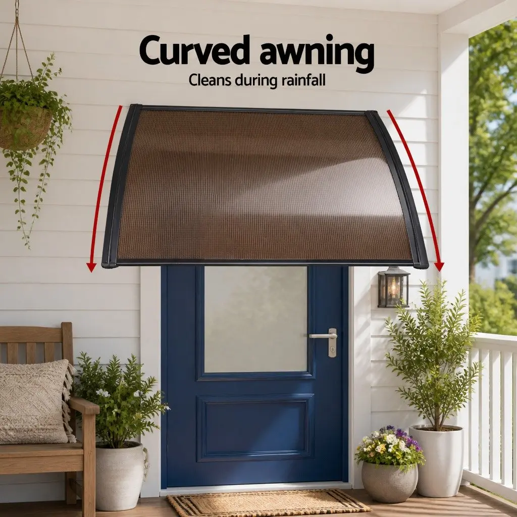 1mx1mbrownpolycarbonateawningforwindowdoorwithaluminiumbracketsandplasticmountsforsunandrainprotection