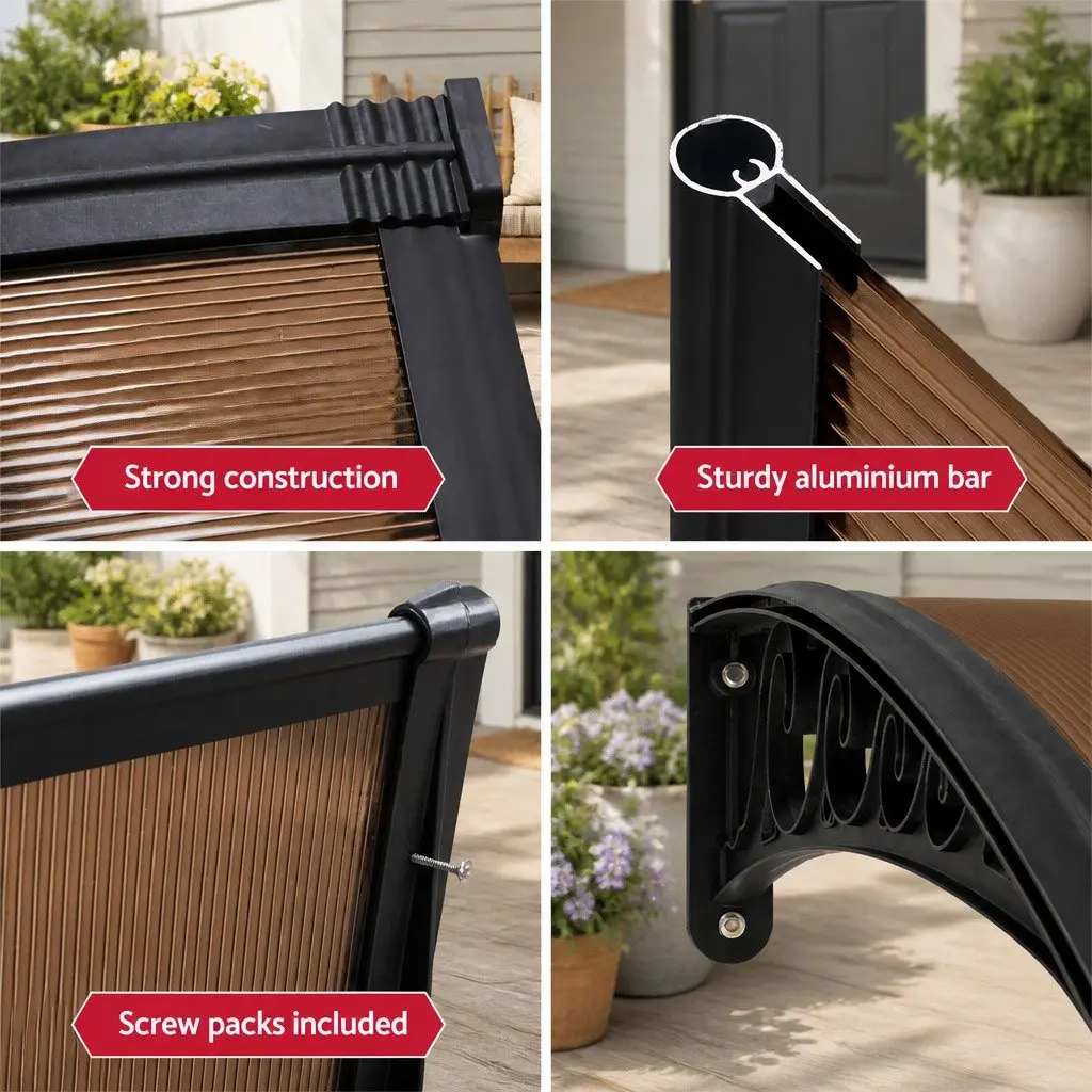 1mx1mbrownpolycarbonateawningforwindowdoorwithaluminiumbracketsandplasticmountsforsunandrainprotection