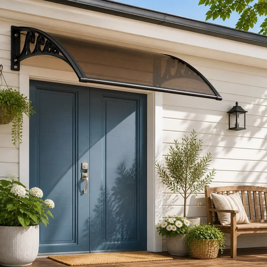 1mx1mbrownpolycarbonateawningforwindowdoorwithaluminiumbracketsandplasticmountsforsunandrainprotection