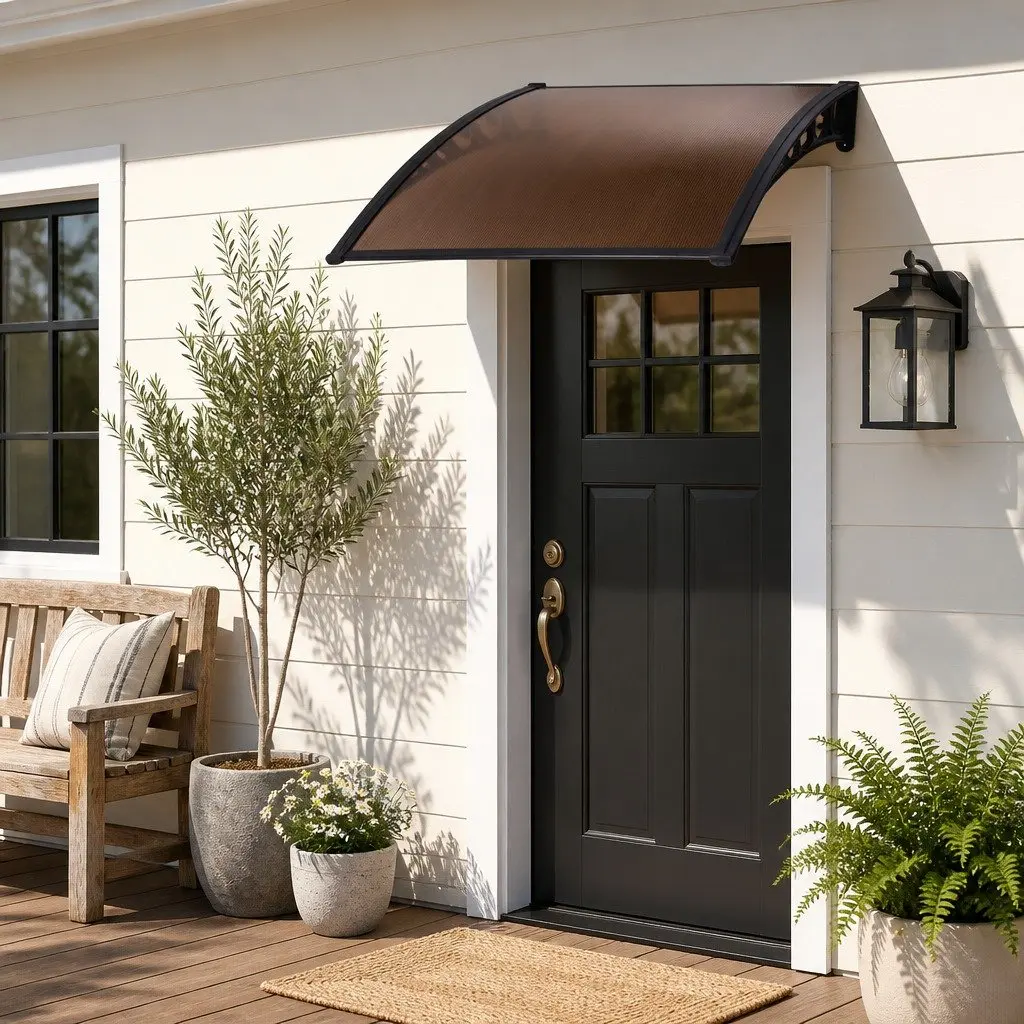 1mx1mbrownpolycarbonateawningforwindowdoorwithaluminiumbracketsandplasticmountsforsunandrainprotection