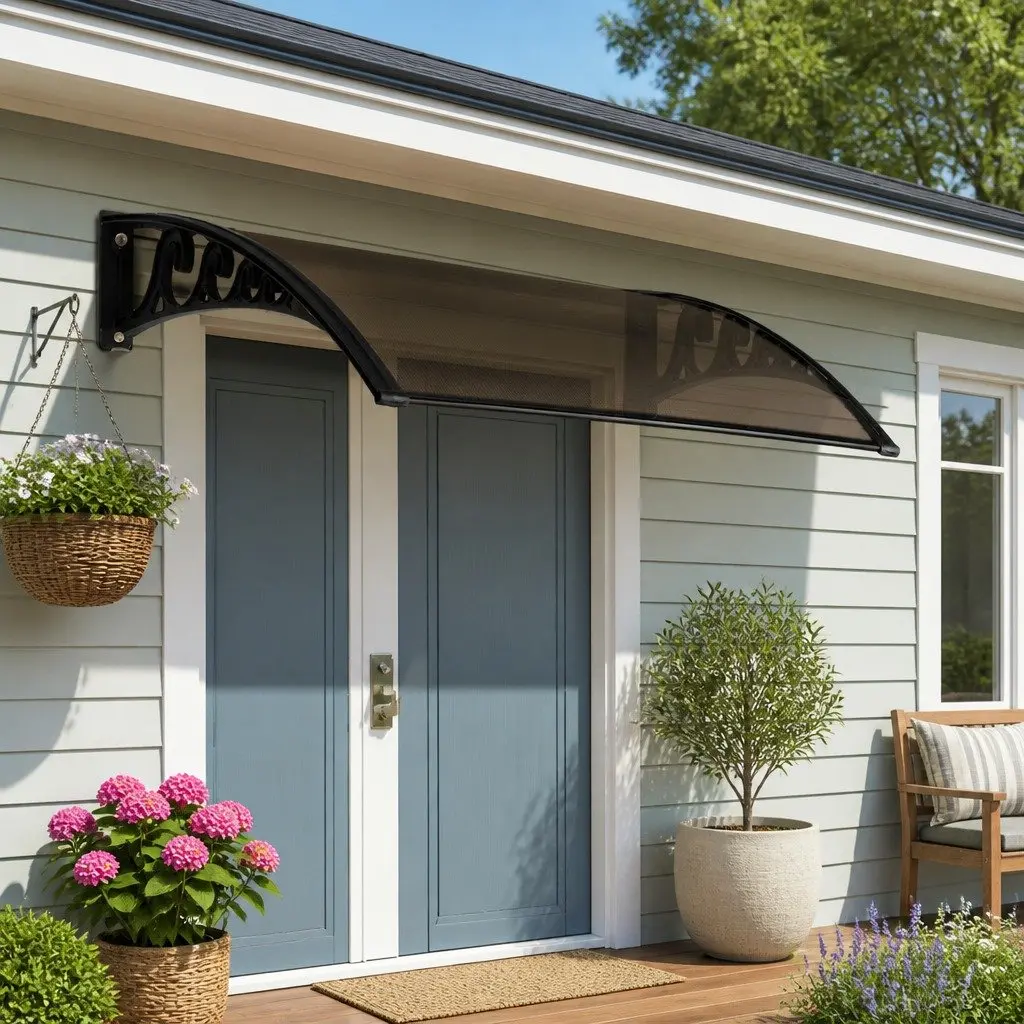 Window Door Awning 1mx3m Brown Black Polycarbonate Panel Aluminium Bars