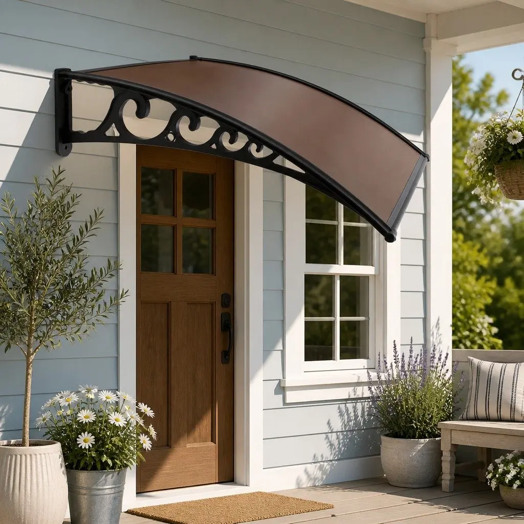 Window Door Awning 1mx3m Brown Black Polycarbonate Panel Aluminium Bars