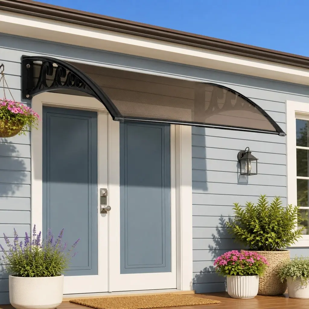 Window Door Awning 1mx3m Brown Black Polycarbonate Panel Aluminium Bars