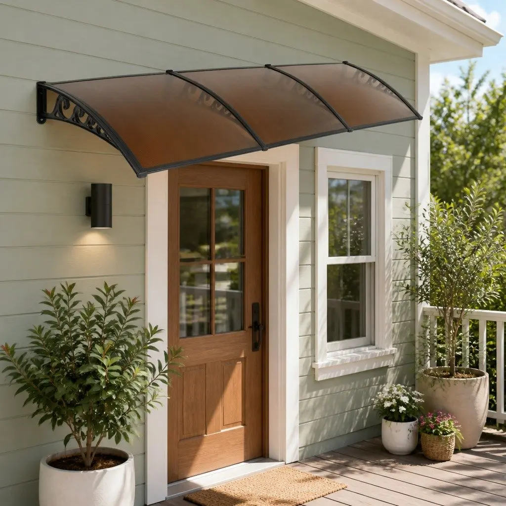 Window Door Awning 1mx3m Brown Black Polycarbonate Panel Aluminium Bars