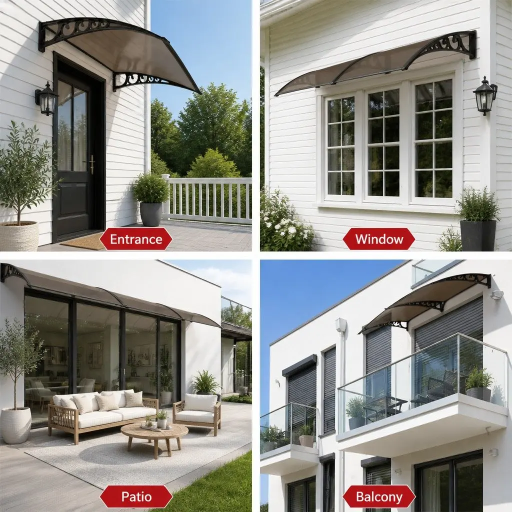 Window Door Awning 1m x 6m Brown PC Panel Hollow Canopy Weather Protection