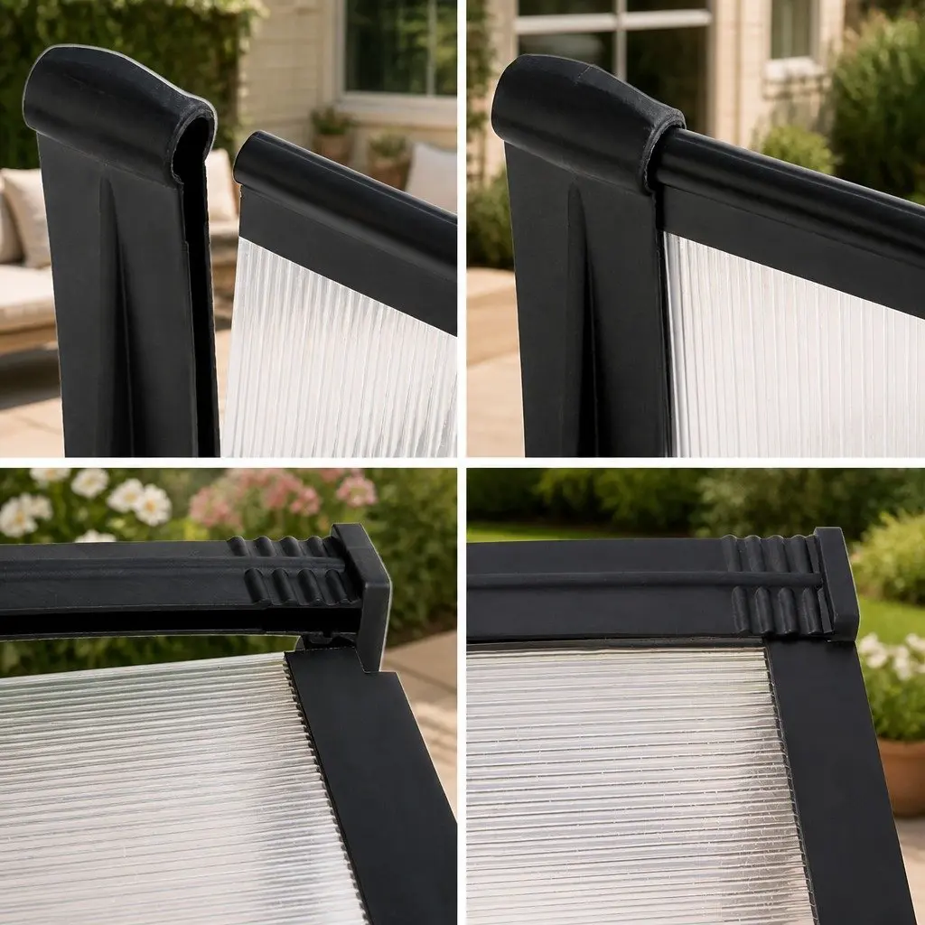 Window Door Awning Canopy 1mx2m Transparent PC Panel Black Bracket Outdoor Shade