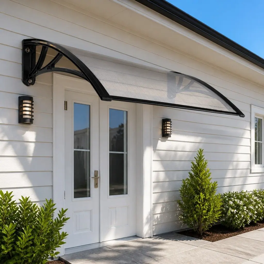 Window Door Awning Canopy 1m x 4m Clear Panel Black Brackets DIY Shade Cover