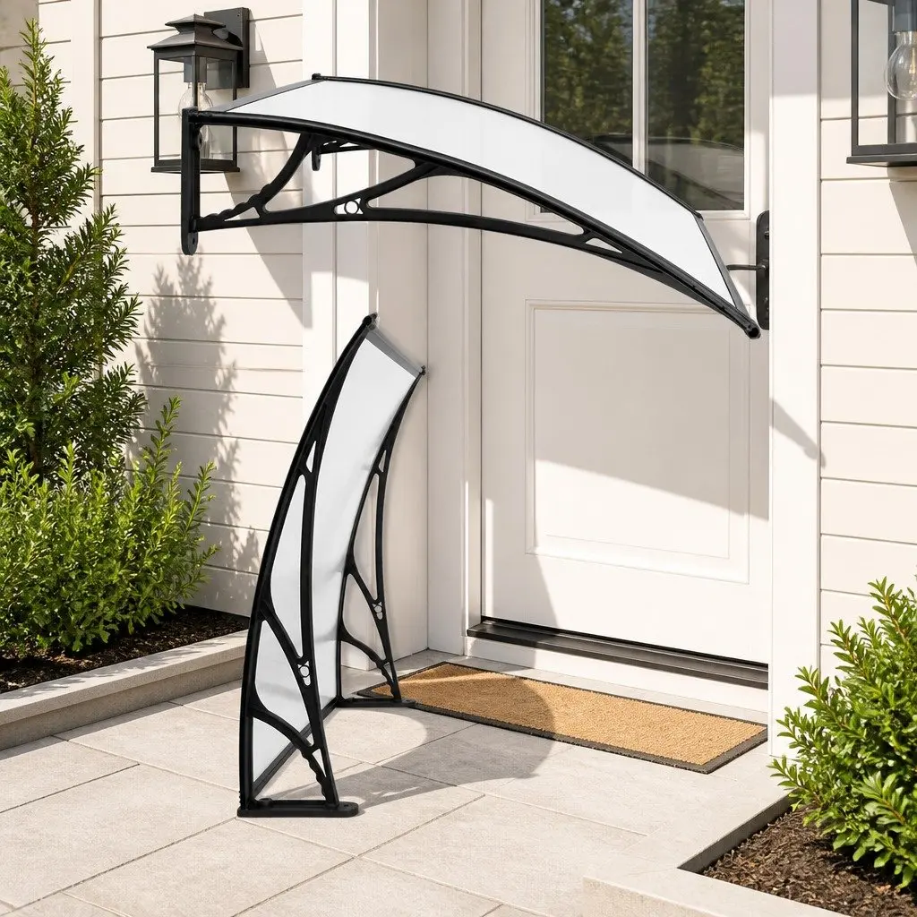 Window Door Awning Canopy 1m x 4m Clear Panel Black Brackets DIY Shade Cover