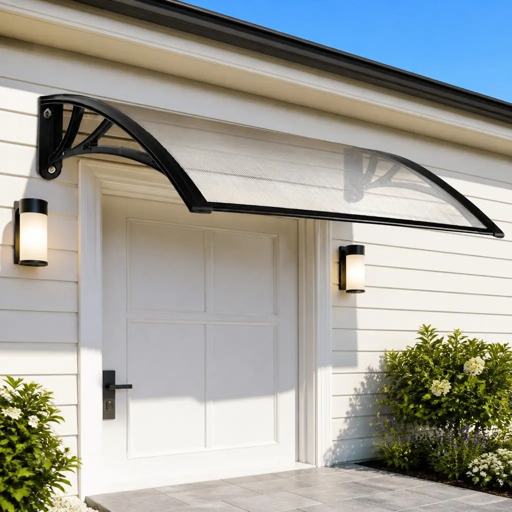 Window Door Awning Canopy 1m x 4m Clear Panel Black Brackets DIY Shade Cover