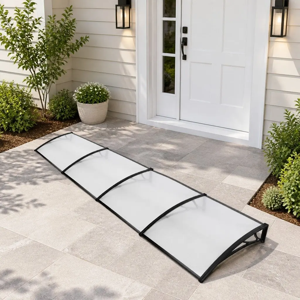 Window Door Awning Canopy 1m x 4m Clear Panel Black Brackets DIY Shade Cover