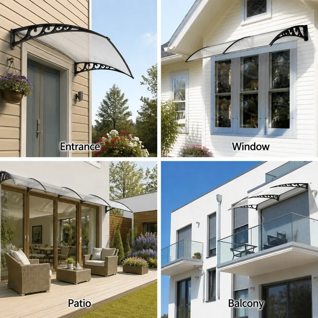 Awning Transparent Panel 1m x 1m UV Rain Resistant Aluminium Support Bars
