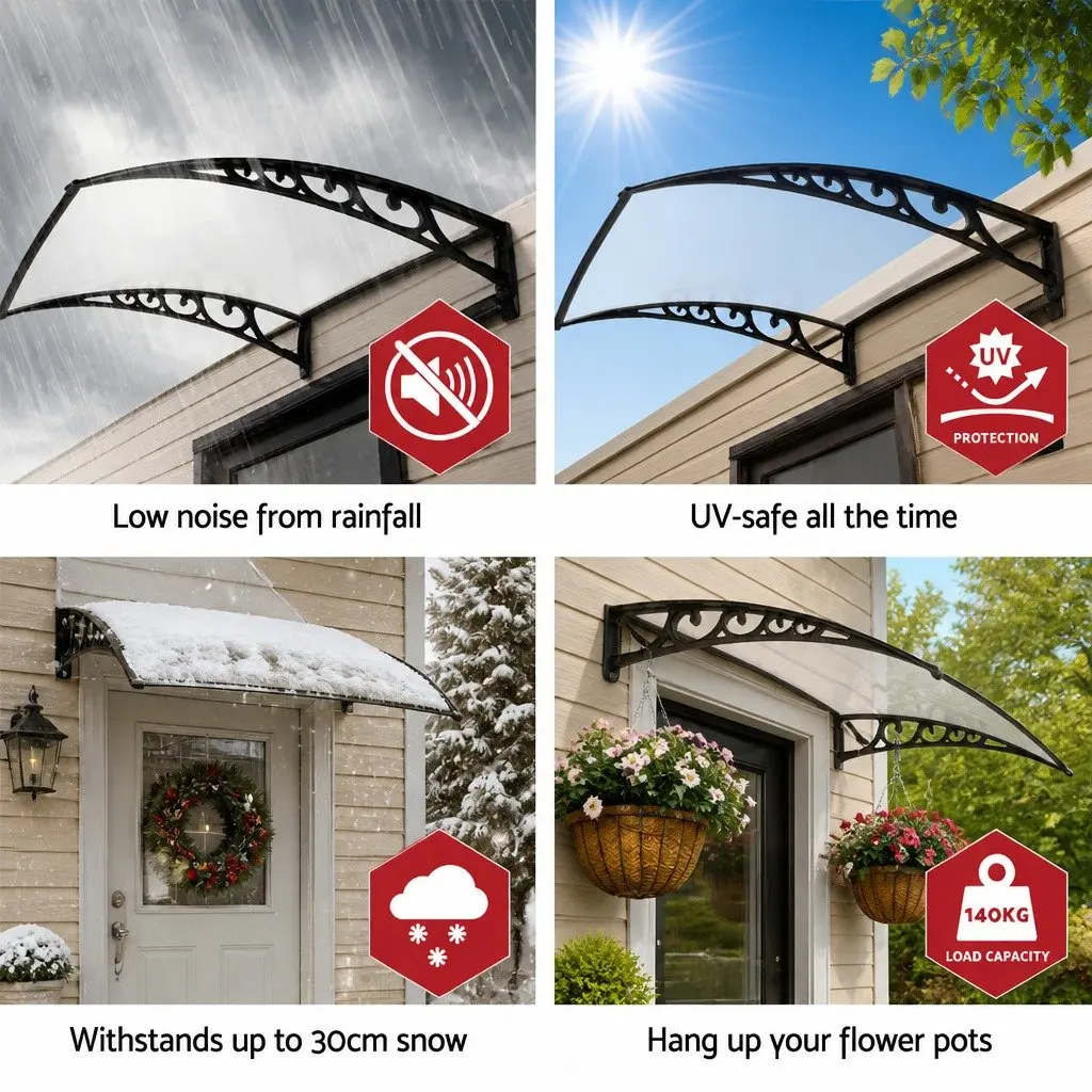 Awning Transparent Panel 1m x 1m UV Rain Resistant Aluminium Support Bars