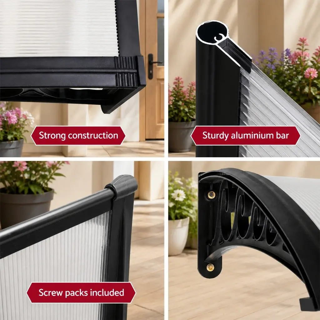 Awning Transparent Panel 1m x 1m UV Rain Resistant Aluminium Support Bars