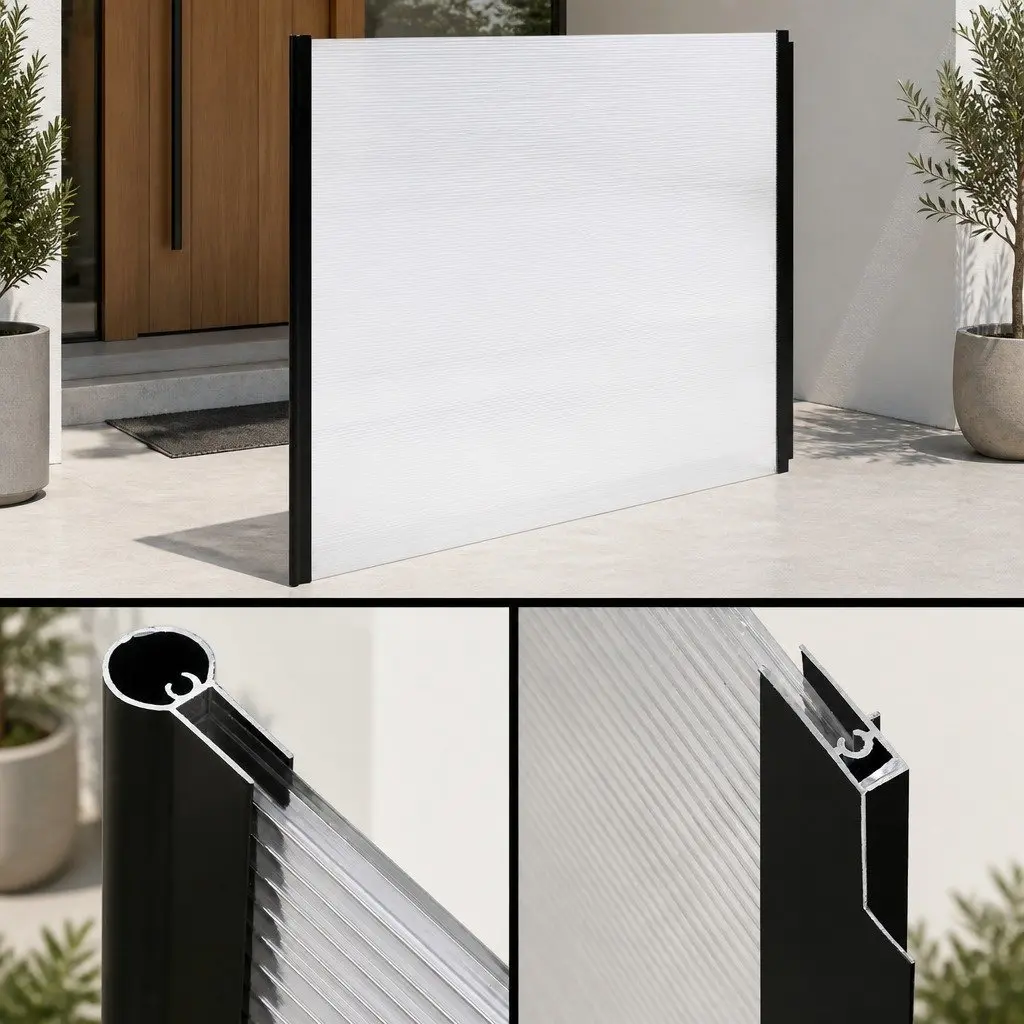 Awning PC Panel 1m x 3m Transparent Canopy with Aluminium Bars and Plastic Brackets