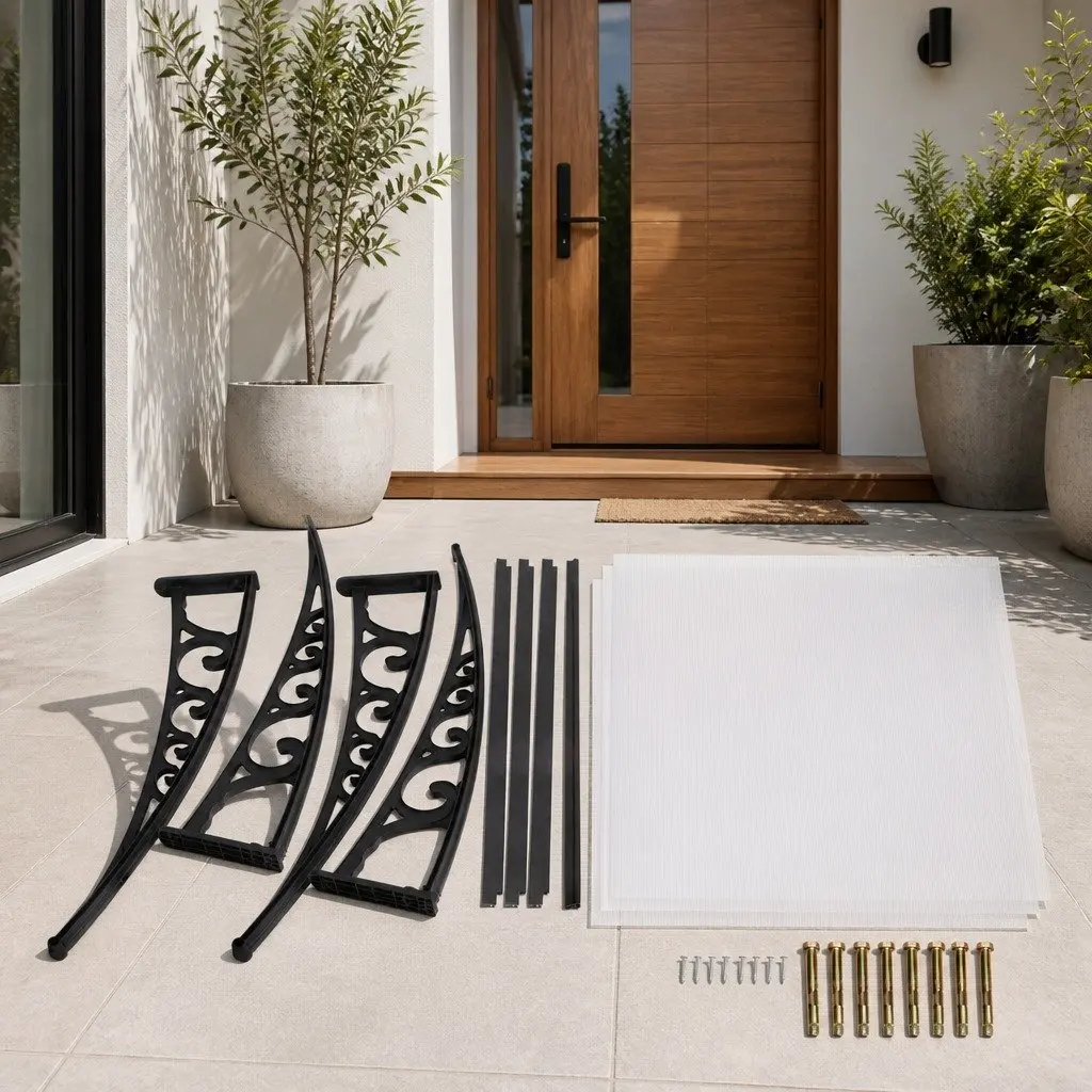 Awning PC Panel 1m x 3m Transparent Canopy with Aluminium Bars and Plastic Brackets