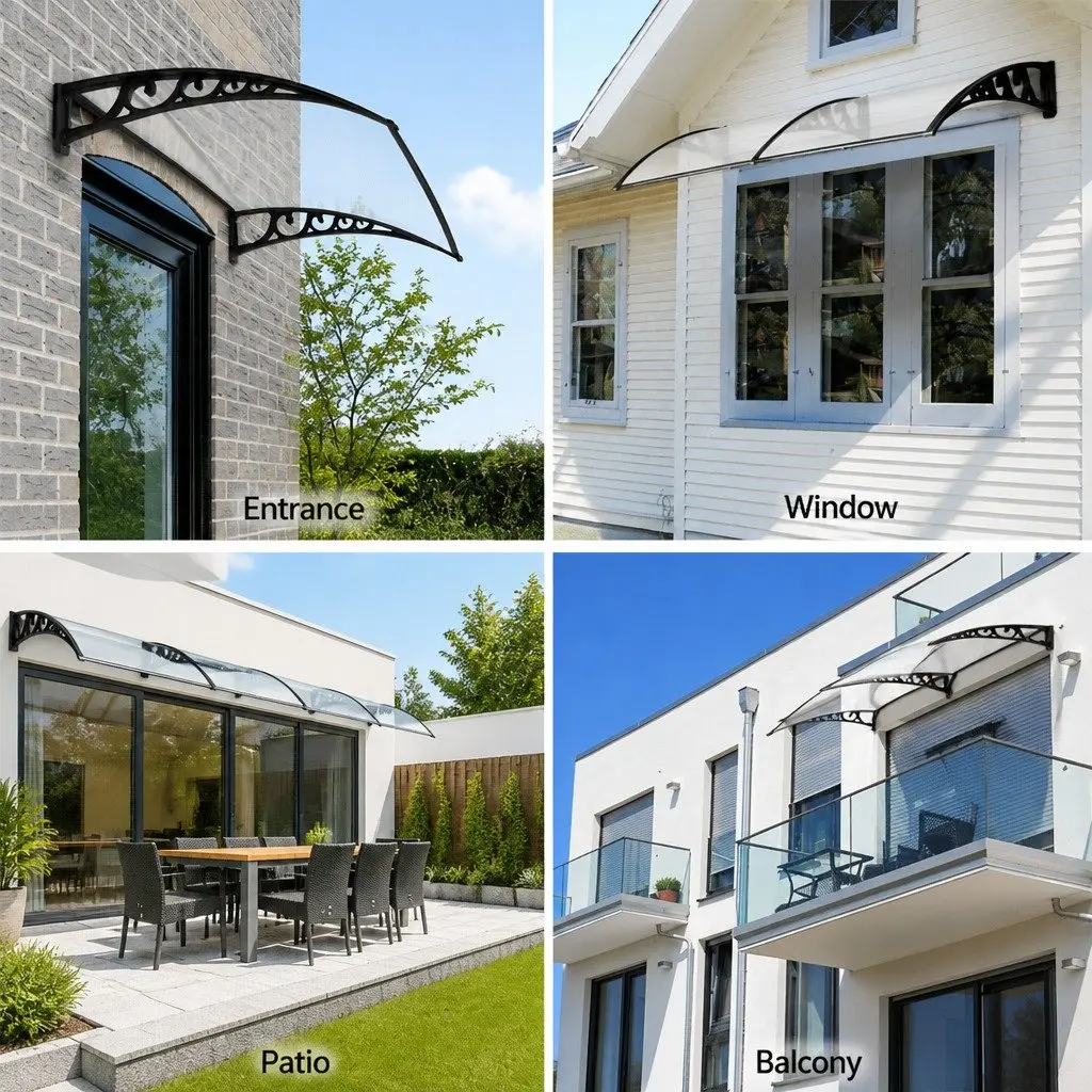 Window Door Awning Hollow PC Panel 1m x 4m Transparent with Black Brackets