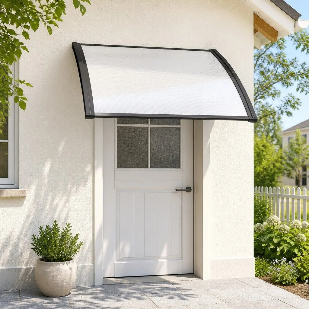 Window Door Awning Hollow PC Panel 1m x 4m Transparent with Black Brackets