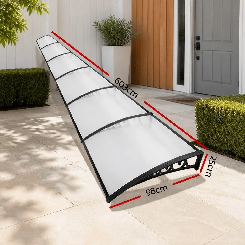 Window Door Awning 1m x 6m Transparent PC Panel Canopy Balcony Cover Shade
