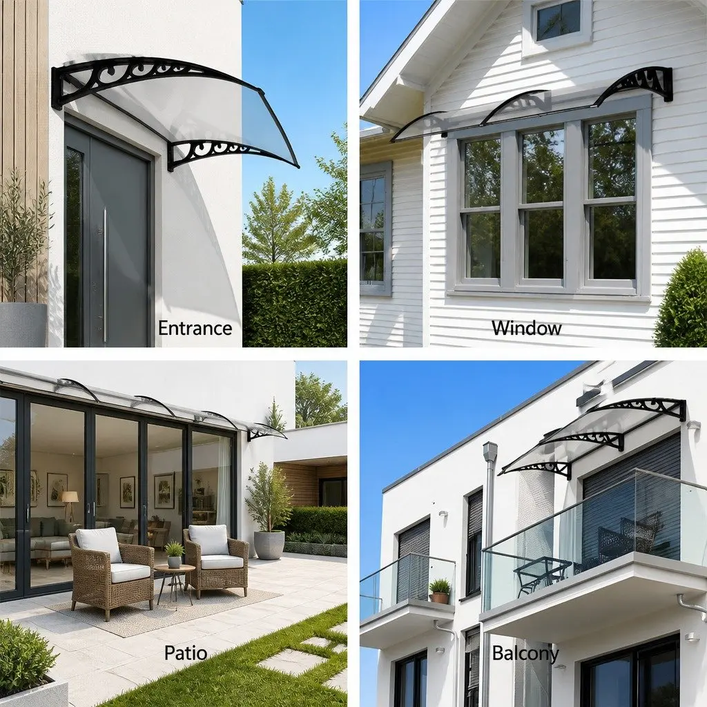 Window Door Awning 1m x 6m Transparent PC Panel Canopy Balcony Cover Shade
