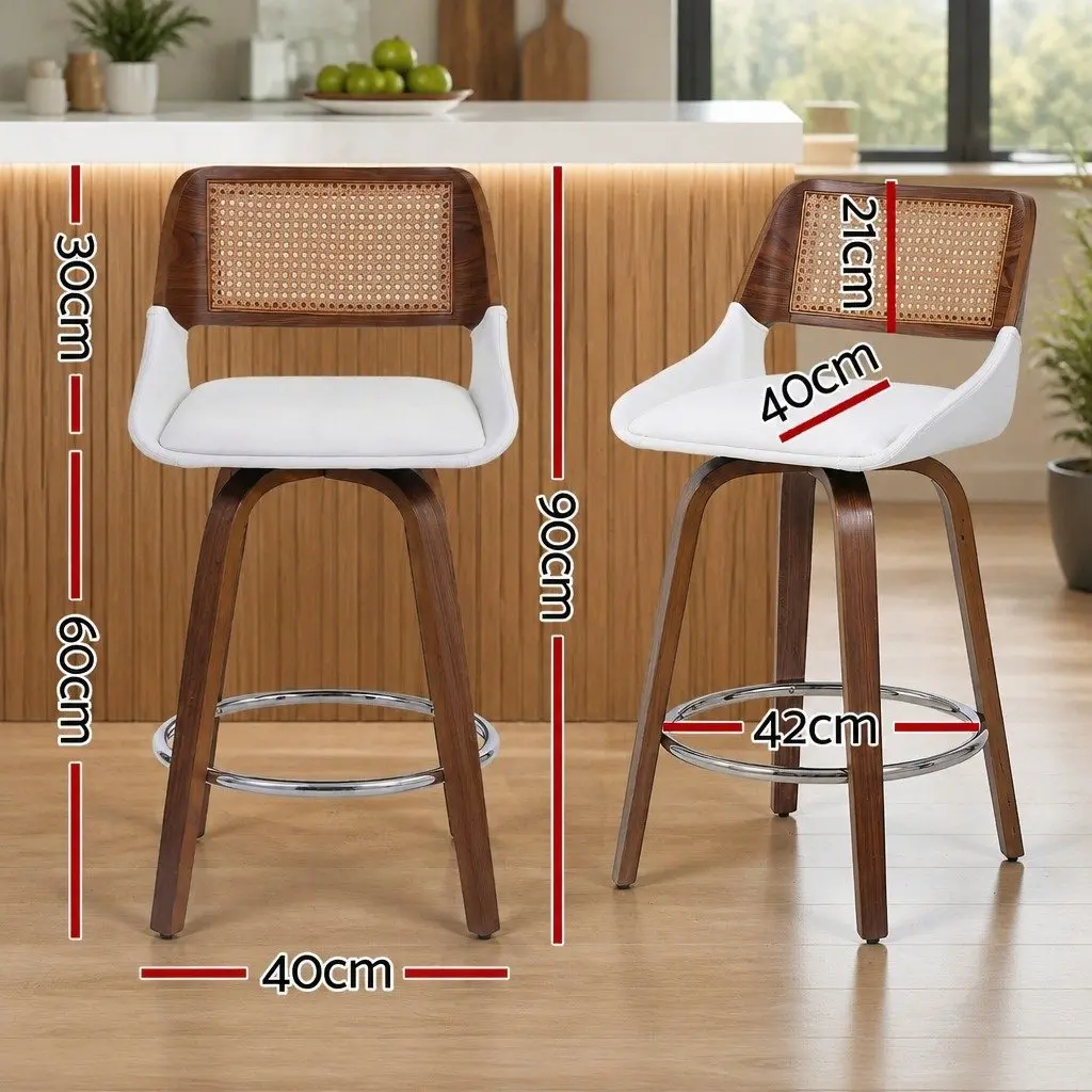 Bar Stools Swivel Kitchen Counter Chairs 60cm Seat Height Chrome White PU Rattan