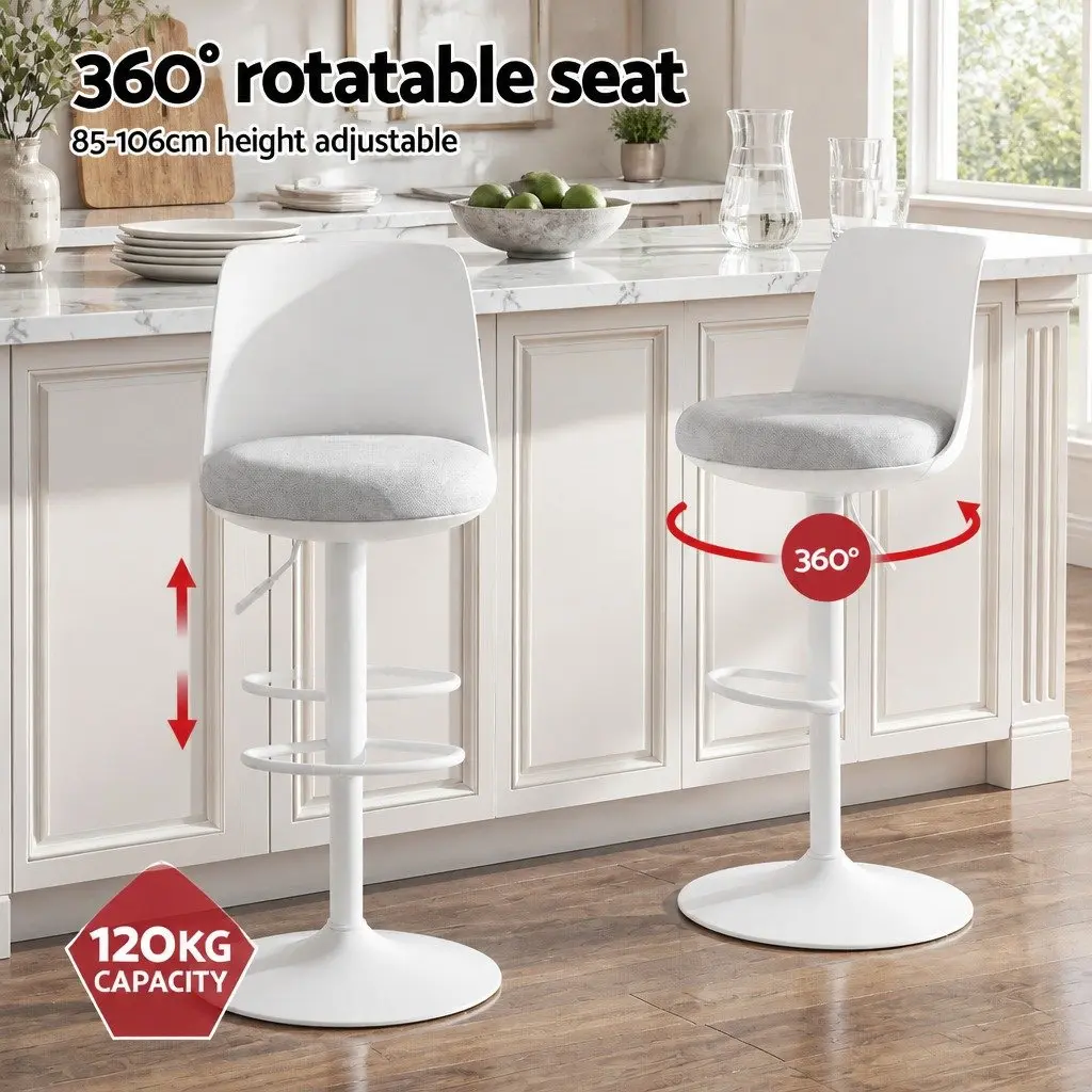 Bar Stools Metal Adjustable Height Curved White 41 cm W 46 cm D 64 85 cm Seat Height
