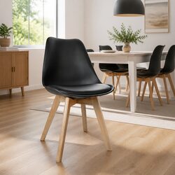 Dining Chairs Set of 4 Black Wooden Legs Modern Kitchen Seat Replica Style