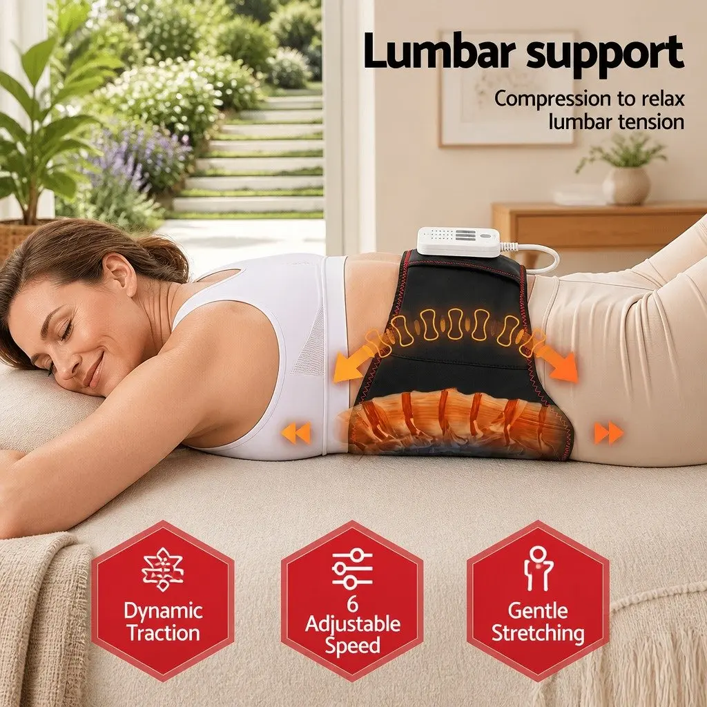 Lumbar Support Belt Airbag Traction Vibration Massage Heat Therapy 124cm Black