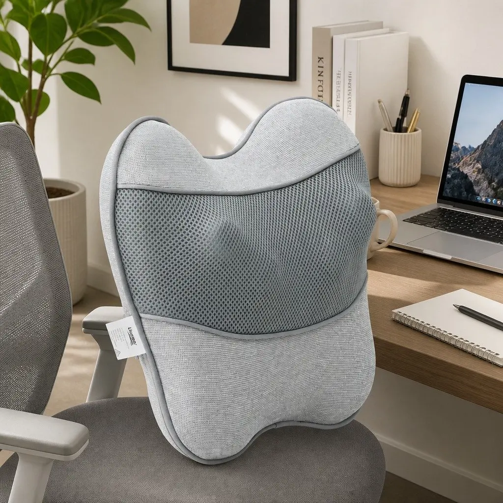 Massage Pillow USB Neck Shoulder Lumbar Support Grey 34cm x 32cm