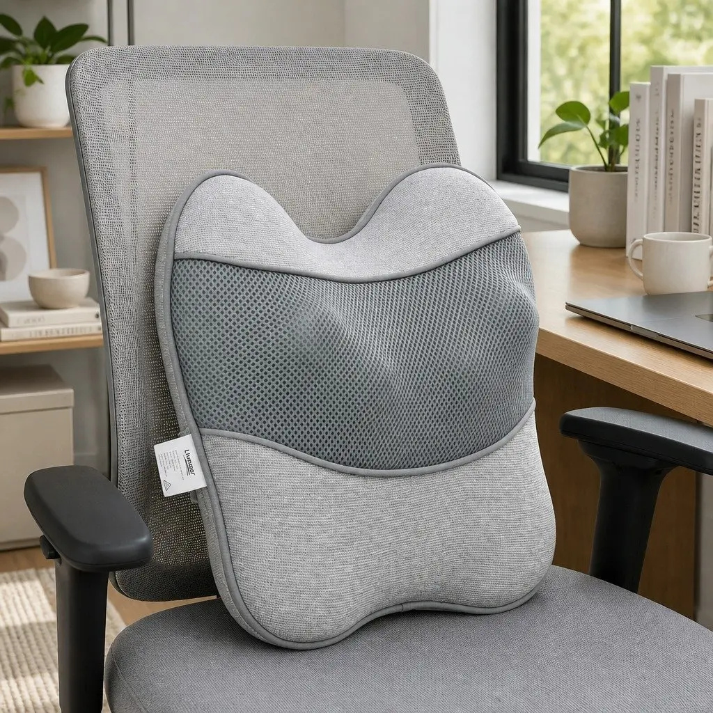 Massage Pillow USB Neck Shoulder Lumbar Support Grey 34cm x 32cm