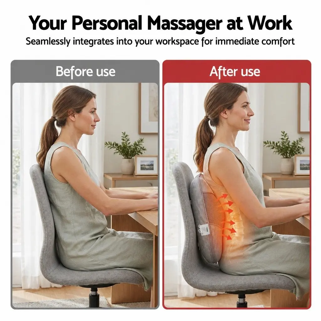 Massage Pillow USB Neck Shoulder Lumbar Support Grey 34cm x 32cm