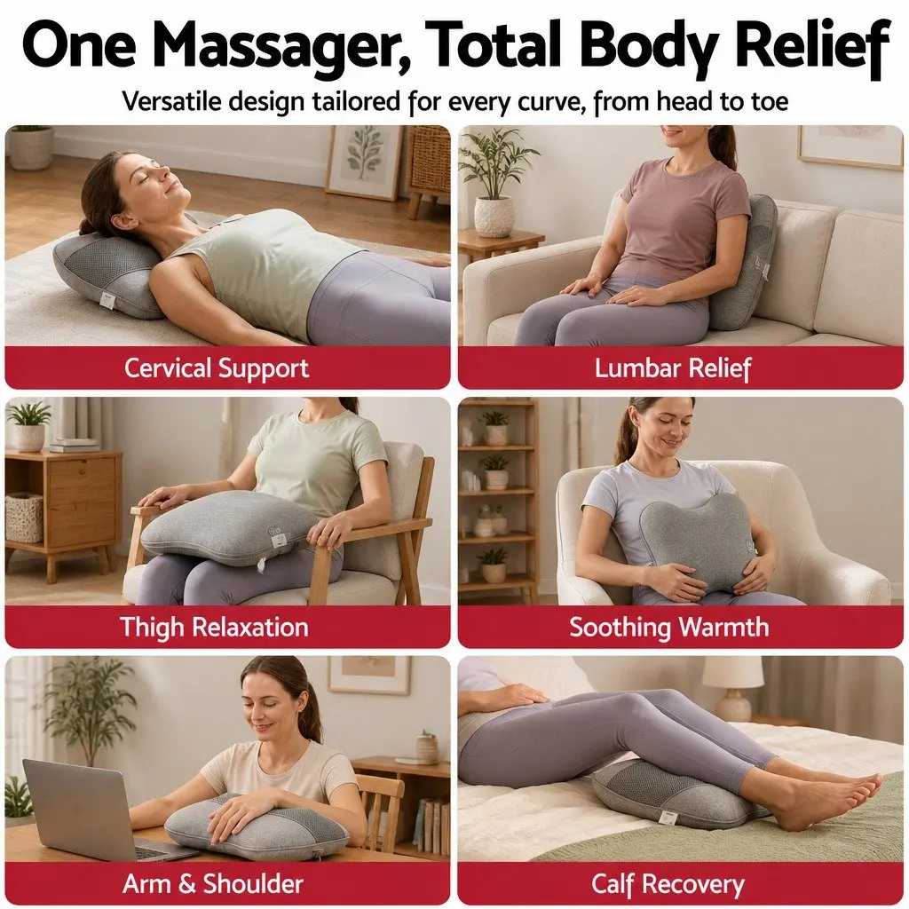 Massage Pillow USB Neck Shoulder Lumbar Support Grey 34cm x 32cm