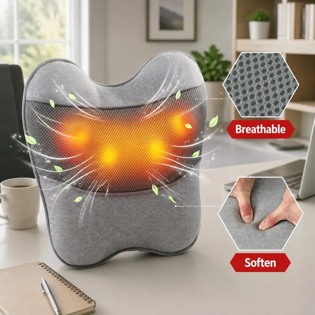 Massage Pillow USB Neck Shoulder Lumbar Support Grey 34cm x 32cm