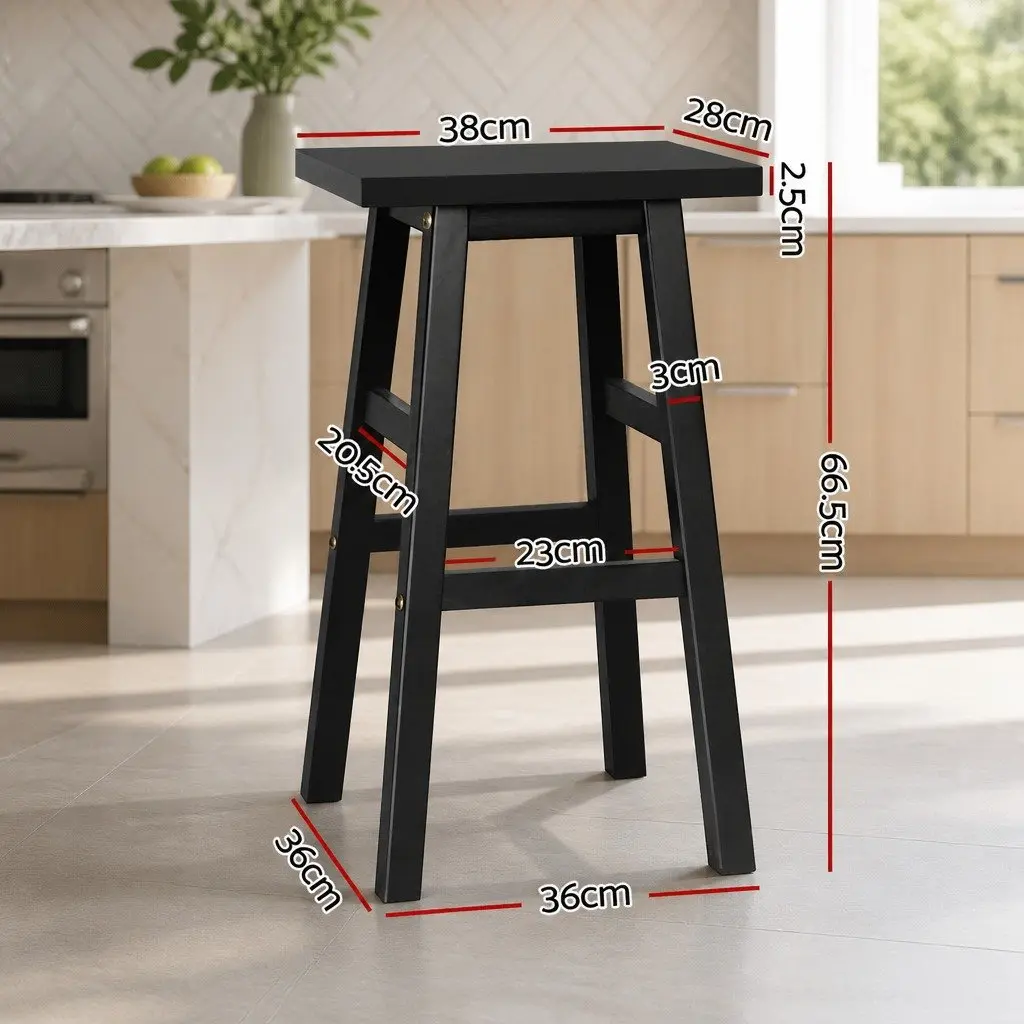 Bar Stools Beech Wood 66.5cm Black Seat x2 Pack Footrest