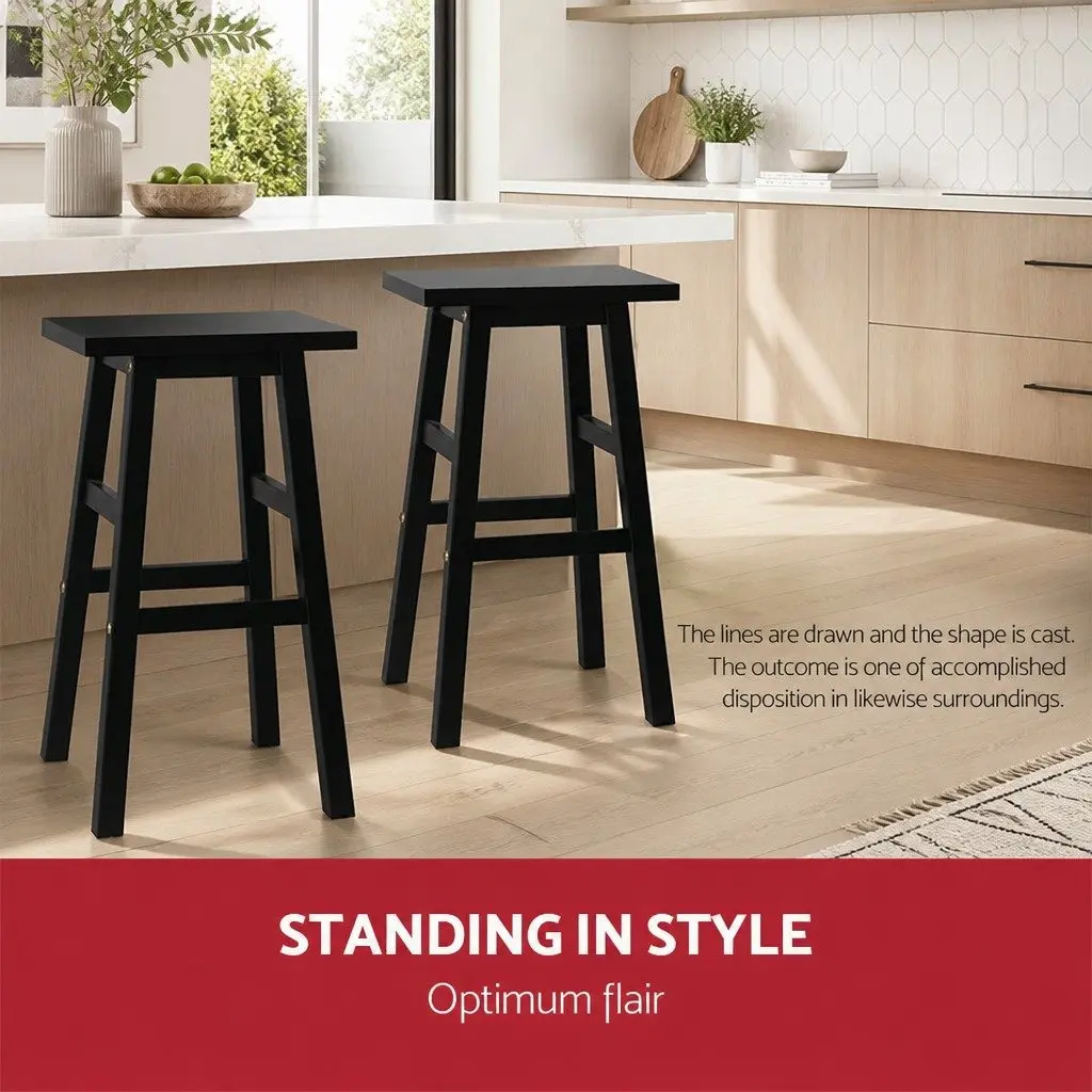 Bar Stools Beech Wood 66.5cm Black Seat x2 Pack Footrest