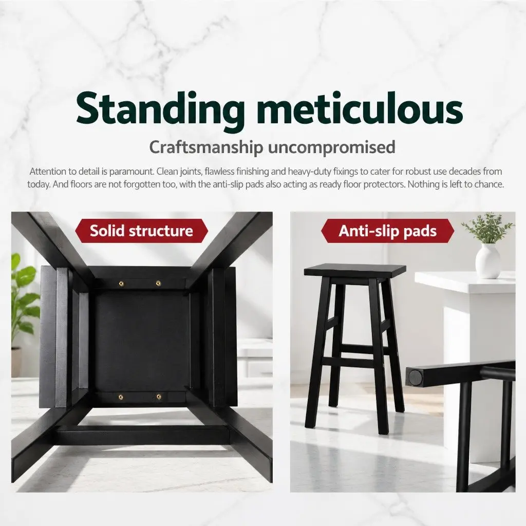 Bar Stools Wooden Saddle Seat Black 66.5cm Set of 4