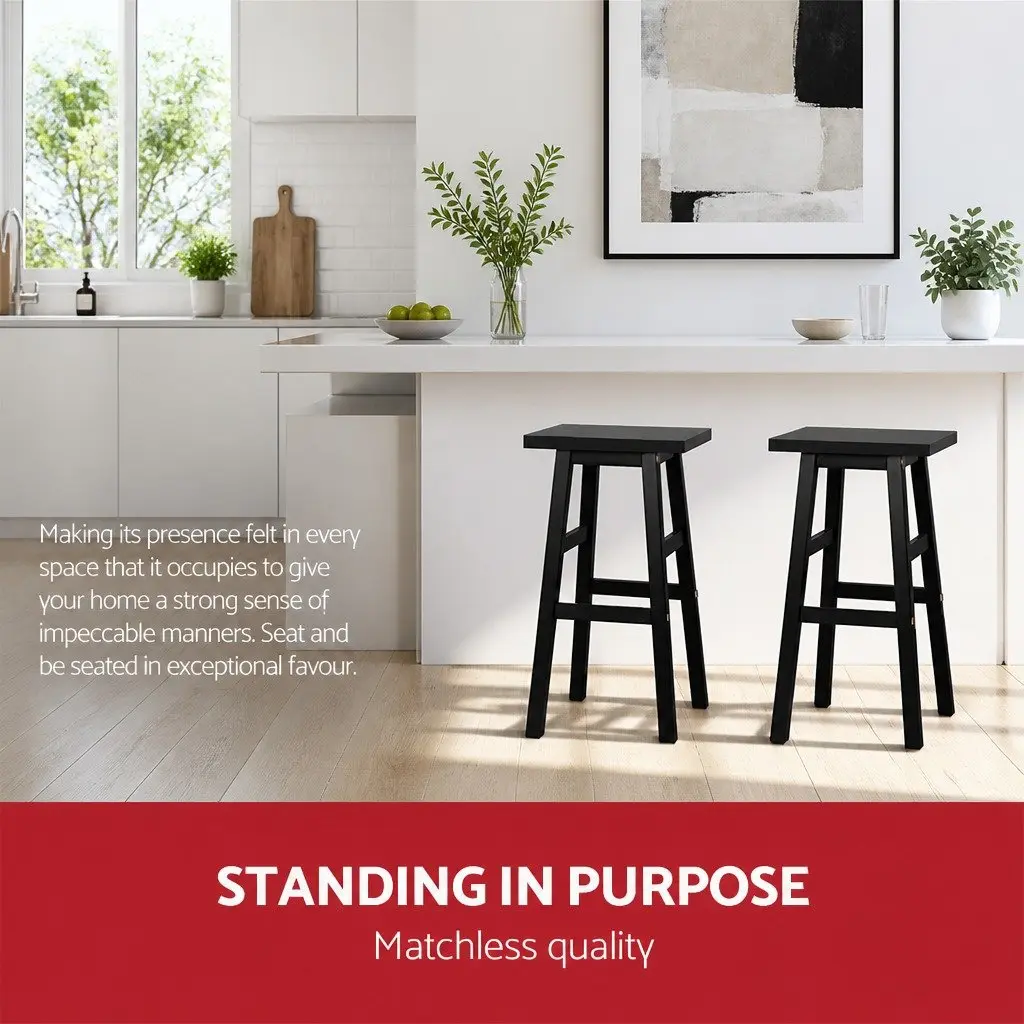 Bar Stools Wooden Saddle Seat Black 66.5cm Set of 4